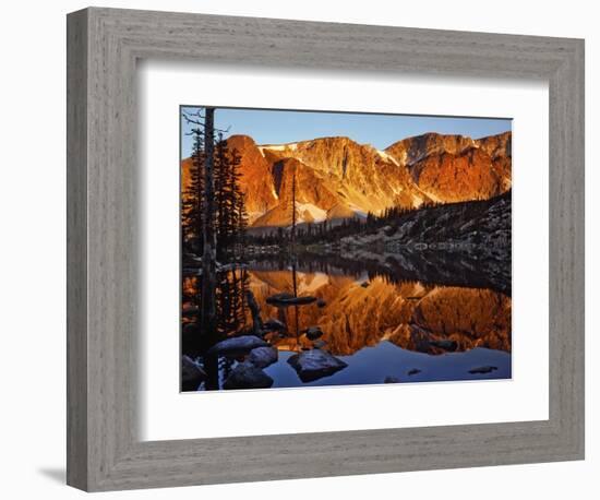 Snowy Range Reflected in Mirror Lake-Steve Terrill-Framed Photographic Print