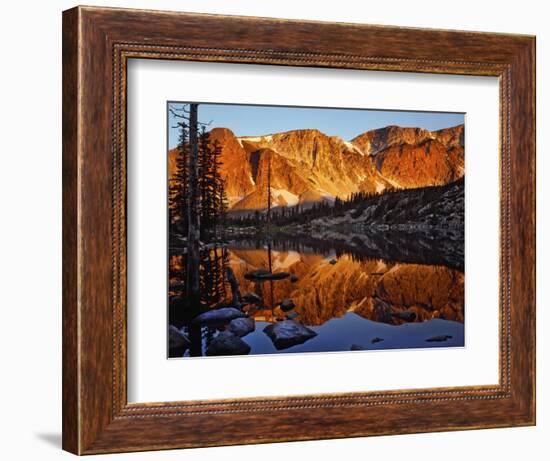 Snowy Range Reflected in Mirror Lake-Steve Terrill-Framed Photographic Print