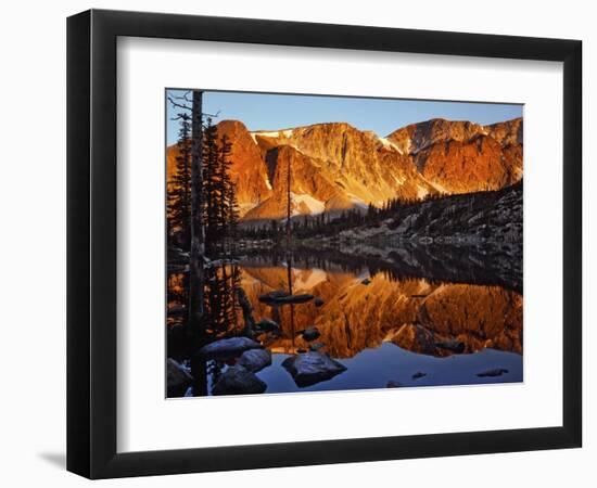 Snowy Range Reflected in Mirror Lake-Steve Terrill-Framed Photographic Print