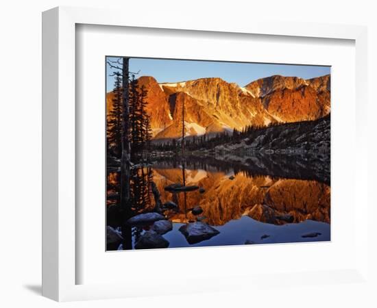 Snowy Range Reflected in Mirror Lake-Steve Terrill-Framed Photographic Print