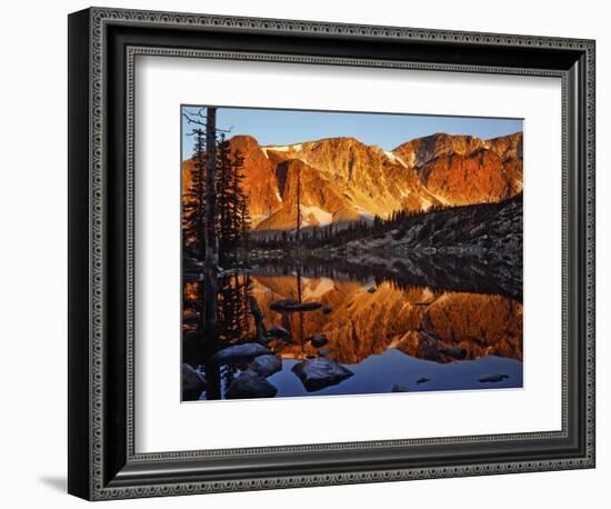 Snowy Range Reflected in Mirror Lake-Steve Terrill-Framed Photographic Print