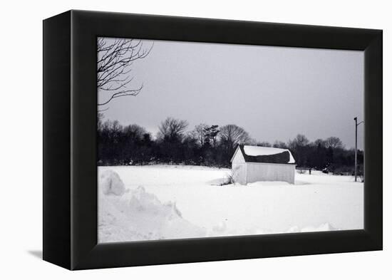 Snowy Scene in Sag Harbor NY b/w-null-Framed Stretched Canvas