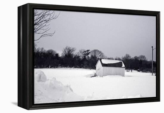 Snowy Scene in Sag Harbor NY b/w-null-Framed Stretched Canvas