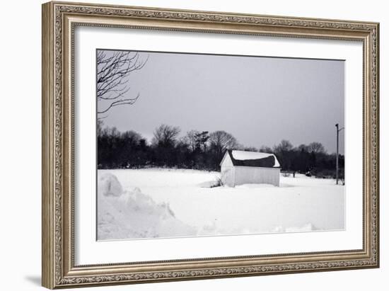 Snowy Scene in Sag Harbor NY b/w-null-Framed Photo