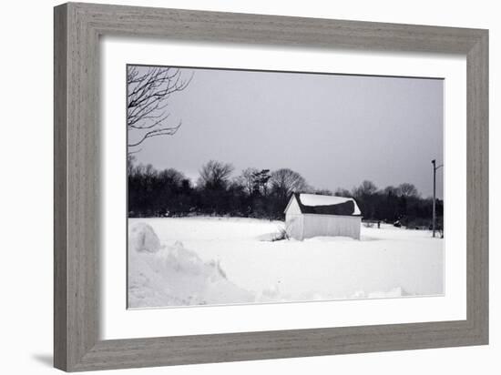 Snowy Scene in Sag Harbor NY b/w-null-Framed Photo