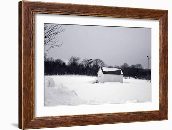 Snowy Scene in Sag Harbor NY b/w-null-Framed Photo
