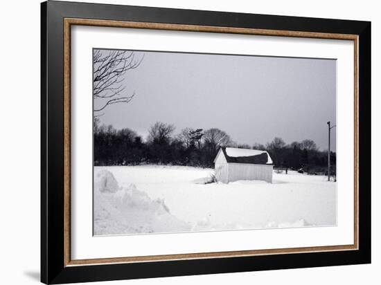 Snowy Scene in Sag Harbor NY b/w-null-Framed Photo