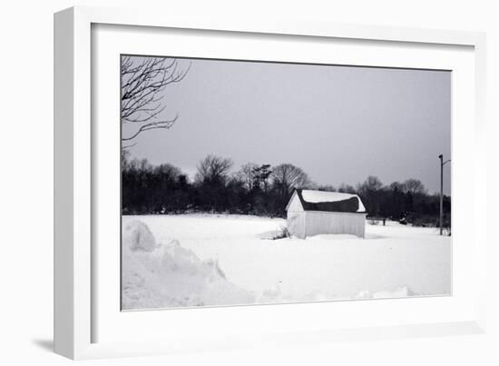 Snowy Scene in Sag Harbor NY b/w-null-Framed Photo