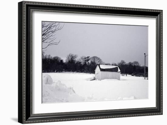 Snowy Scene in Sag Harbor NY b/w-null-Framed Photo