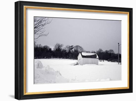 Snowy Scene in Sag Harbor NY b/w-null-Framed Photo