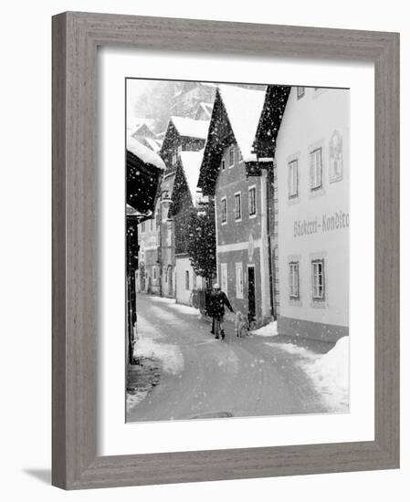 Snowy Street in Hallstat, Austria-Walter Bibikow-Framed Photographic Print