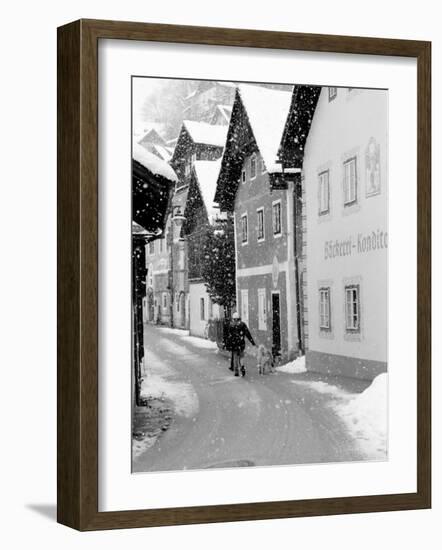 Snowy Street in Hallstat, Austria-Walter Bibikow-Framed Photographic Print