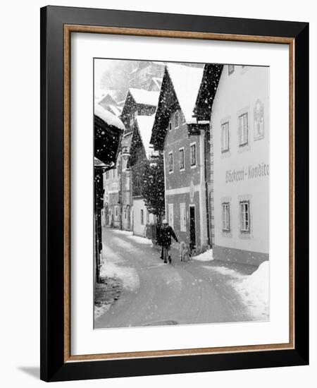 Snowy Street in Hallstat, Austria-Walter Bibikow-Framed Photographic Print