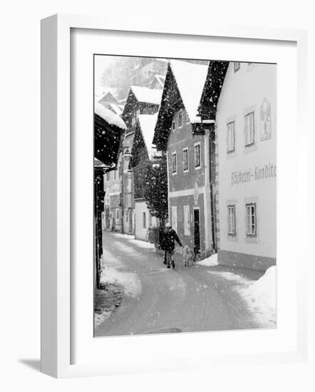 Snowy Street in Hallstat, Austria-Walter Bibikow-Framed Photographic Print