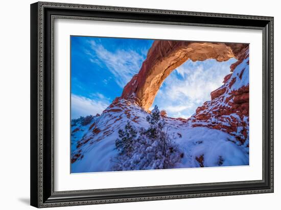 Snowy Sunset at North Window, Arches National Park, Utah Windows Section-Tom Till-Framed Photographic Print