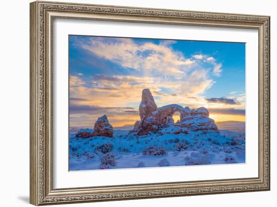 Snowy Sunset at Turret Arch, Arches National Park, Utah Windows Section-Tom Till-Framed Photographic Print