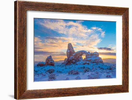 Snowy Sunset at Turret Arch, Arches National Park, Utah Windows Section-Tom Till-Framed Photographic Print