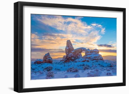 Snowy Sunset at Turret Arch, Arches National Park, Utah Windows Section-Tom Till-Framed Photographic Print