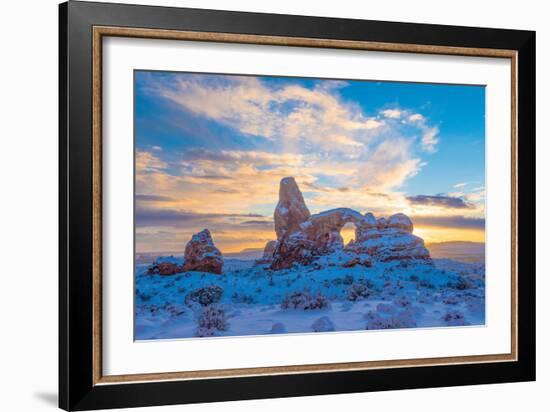 Snowy Sunset at Turret Arch, Arches National Park, Utah Windows Section-Tom Till-Framed Photographic Print