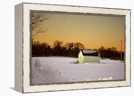 Snowy Sunset in Sag Harbor NY-null-Framed Stretched Canvas