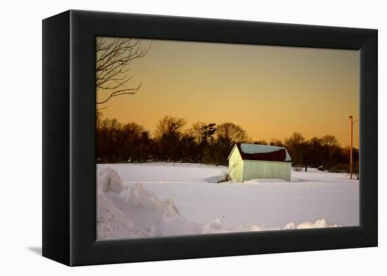 Snowy Sunset in Sag Harbor NY-null-Framed Stretched Canvas