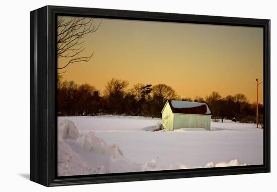 Snowy Sunset in Sag Harbor NY-null-Framed Stretched Canvas