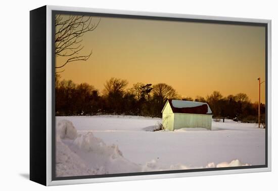 Snowy Sunset in Sag Harbor NY-null-Framed Stretched Canvas