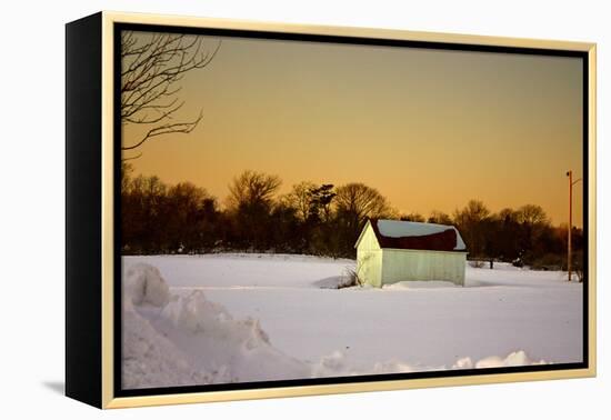 Snowy Sunset in Sag Harbor NY-null-Framed Stretched Canvas