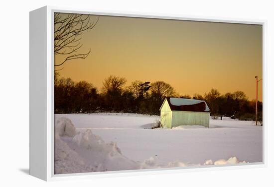 Snowy Sunset in Sag Harbor NY-null-Framed Stretched Canvas