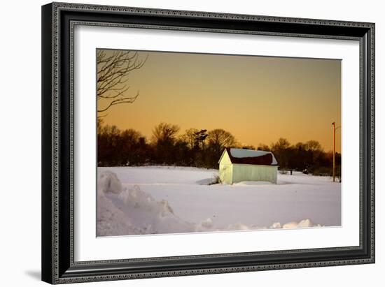 Snowy Sunset in Sag Harbor NY-null-Framed Photo