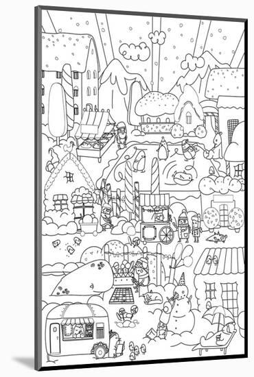 Snowy Town Kids Coloring Art-null-Mounted Coloring Poster