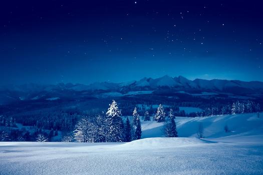 Snowy Winter Night Mountains 