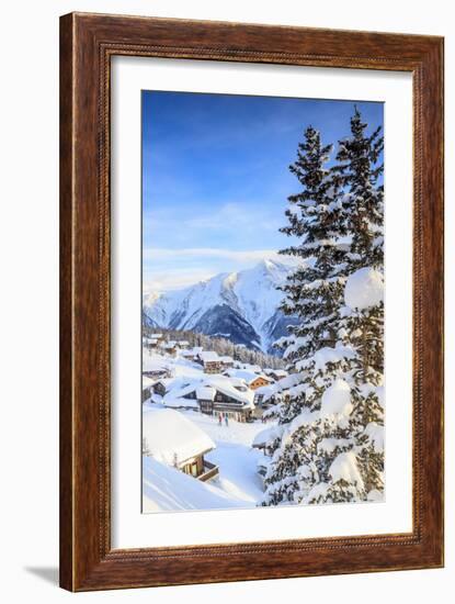 Snowy Woods and Mountain Huts Framed by the Winter Sunset, Bettmeralp, District of Raron-Roberto Moiola-Framed Photographic Print