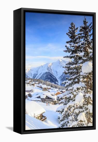 Snowy Woods and Mountain Huts Framed by the Winter Sunset, Bettmeralp, District of Raron-Roberto Moiola-Framed Premier Image Canvas