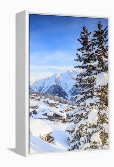 Snowy Woods and Mountain Huts Framed by the Winter Sunset, Bettmeralp, District of Raron-Roberto Moiola-Framed Premier Image Canvas