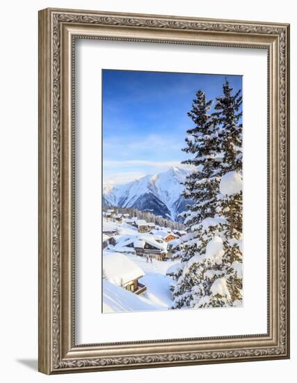 Snowy Woods and Mountain Huts Framed by the Winter Sunset, Bettmeralp, District of Raron-Roberto Moiola-Framed Photographic Print