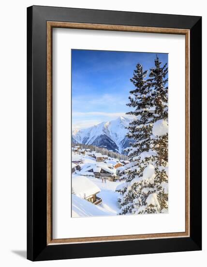 Snowy Woods and Mountain Huts Framed by the Winter Sunset, Bettmeralp, District of Raron-Roberto Moiola-Framed Photographic Print