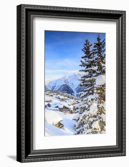 Snowy Woods and Mountain Huts Framed by the Winter Sunset, Bettmeralp, District of Raron-Roberto Moiola-Framed Photographic Print