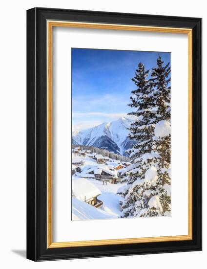 Snowy Woods and Mountain Huts Framed by the Winter Sunset, Bettmeralp, District of Raron-Roberto Moiola-Framed Photographic Print