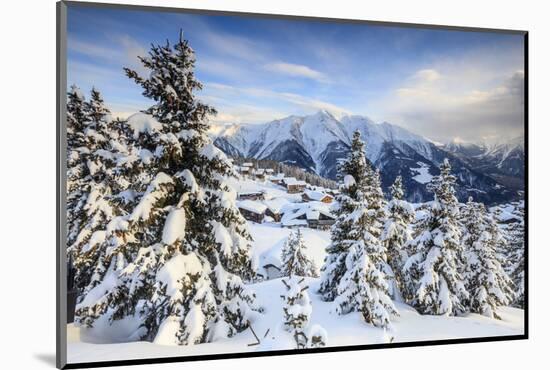 Snowy Woods and Mountain Huts Framed by the Winter Sunset, Bettmeralp, District of Raron-Roberto Moiola-Mounted Photographic Print
