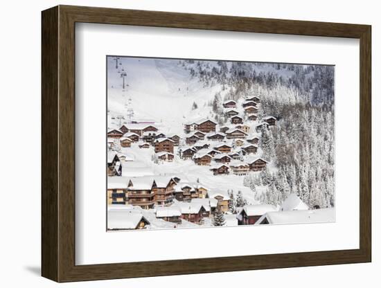 Snowy Woods Frame the Typical Alpine Village and Ski Resort, Bettmeralp, District of Raron-Roberto Moiola-Framed Photographic Print