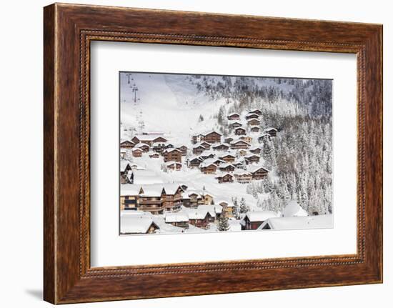 Snowy Woods Frame the Typical Alpine Village and Ski Resort, Bettmeralp, District of Raron-Roberto Moiola-Framed Photographic Print