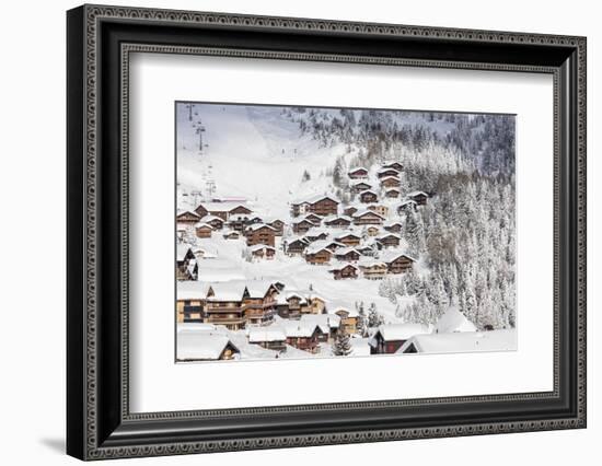 Snowy Woods Frame the Typical Alpine Village and Ski Resort, Bettmeralp, District of Raron-Roberto Moiola-Framed Photographic Print