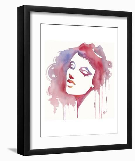 So She Flows (Watercolor portrait)-Sillier than Sally-Framed Art Print