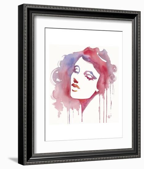 So She Flows (Watercolor portrait)-Sillier than Sally-Framed Art Print