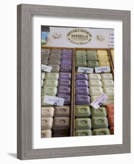 Soap for Sale in Market, Antibes, Alpes Maritimes, Provence, Cote d'Azur, French Riviera, France-Angelo Cavalli-Framed Photographic Print