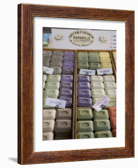 Soap for Sale in Market, Antibes, Alpes Maritimes, Provence, Cote d'Azur, French Riviera, France-Angelo Cavalli-Framed Photographic Print