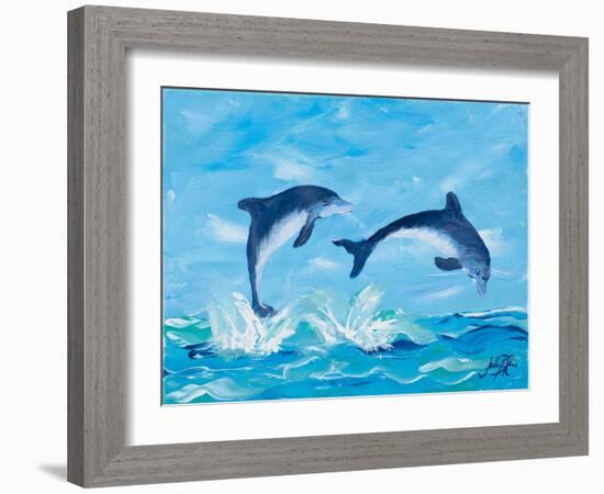 Soaring Dolphins II-Julie DeRice-Framed Art Print