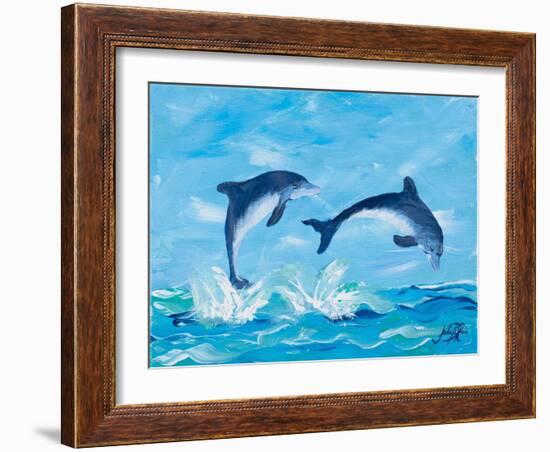 Soaring Dolphins II-Julie DeRice-Framed Art Print