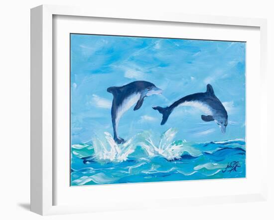 Soaring Dolphins II-Julie DeRice-Framed Art Print